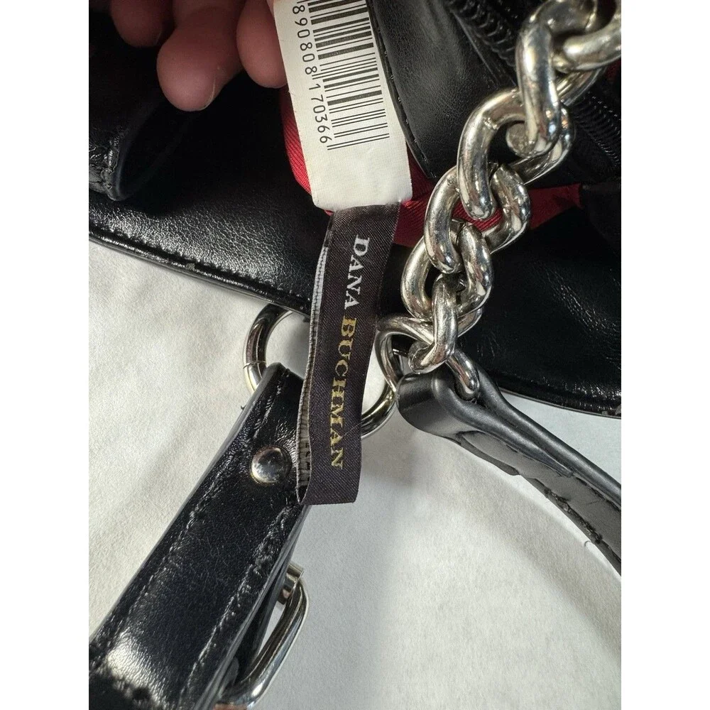 Dana Buchman Monogram Shoulder Bag Black Leather Trim Red Lining Purse